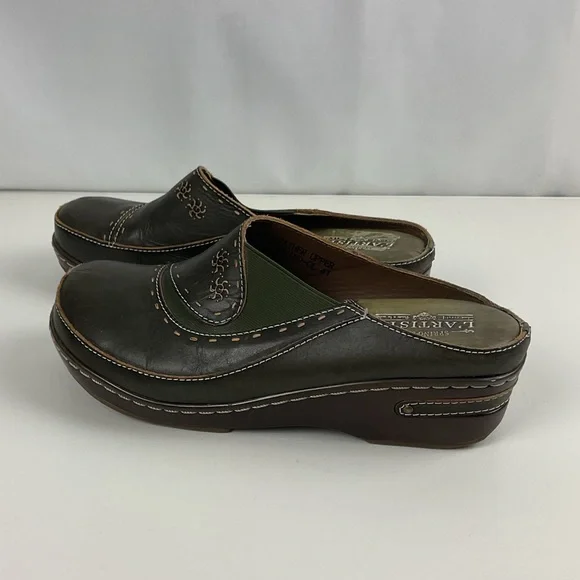 L'ARTISTE Spring Step Chino Leather Mule‎ Sz US 10.5 EU 41 Brown Clog Wedge Shoe - Picture 3 of 7